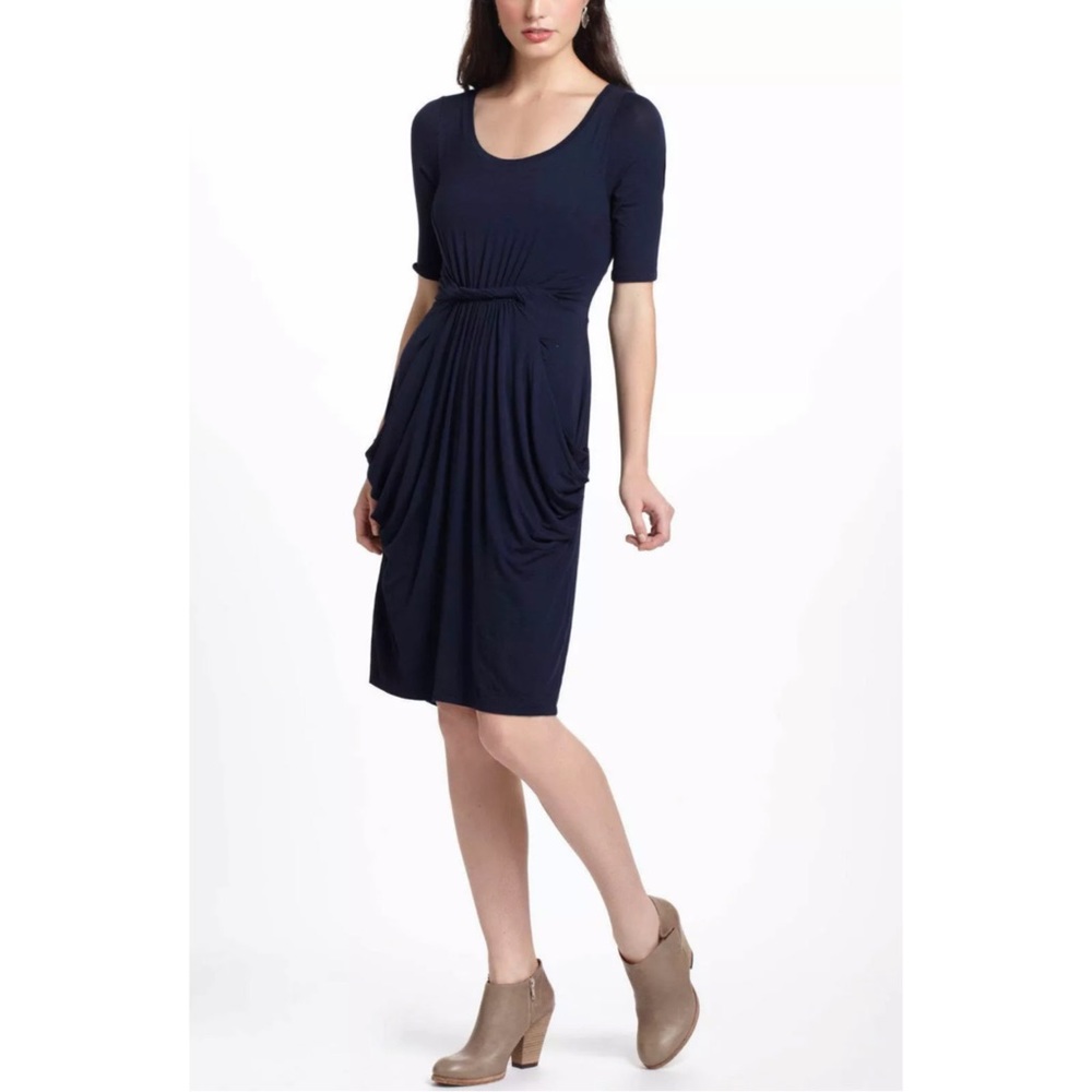 Anthropologie Meadow Rue Navy Twisted Draped Jersey Dress